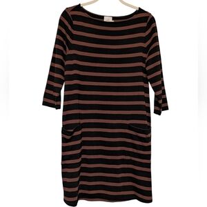 The Nines by HATCH Black and Brown Striped Long Sleeve Dress